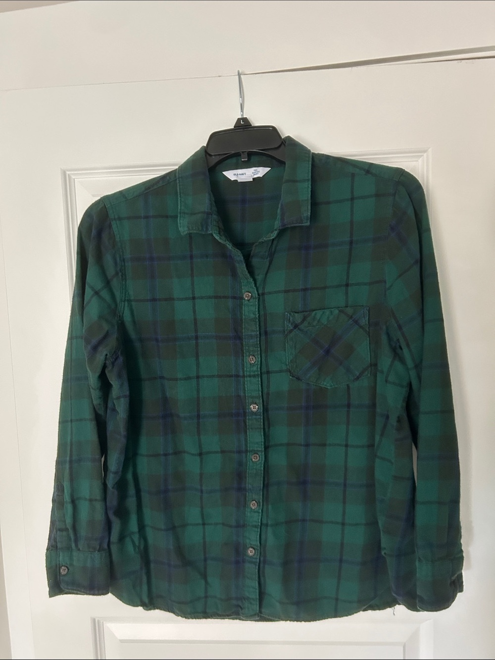 Old Navy Green and Navy Plaid Button-Down Shirt